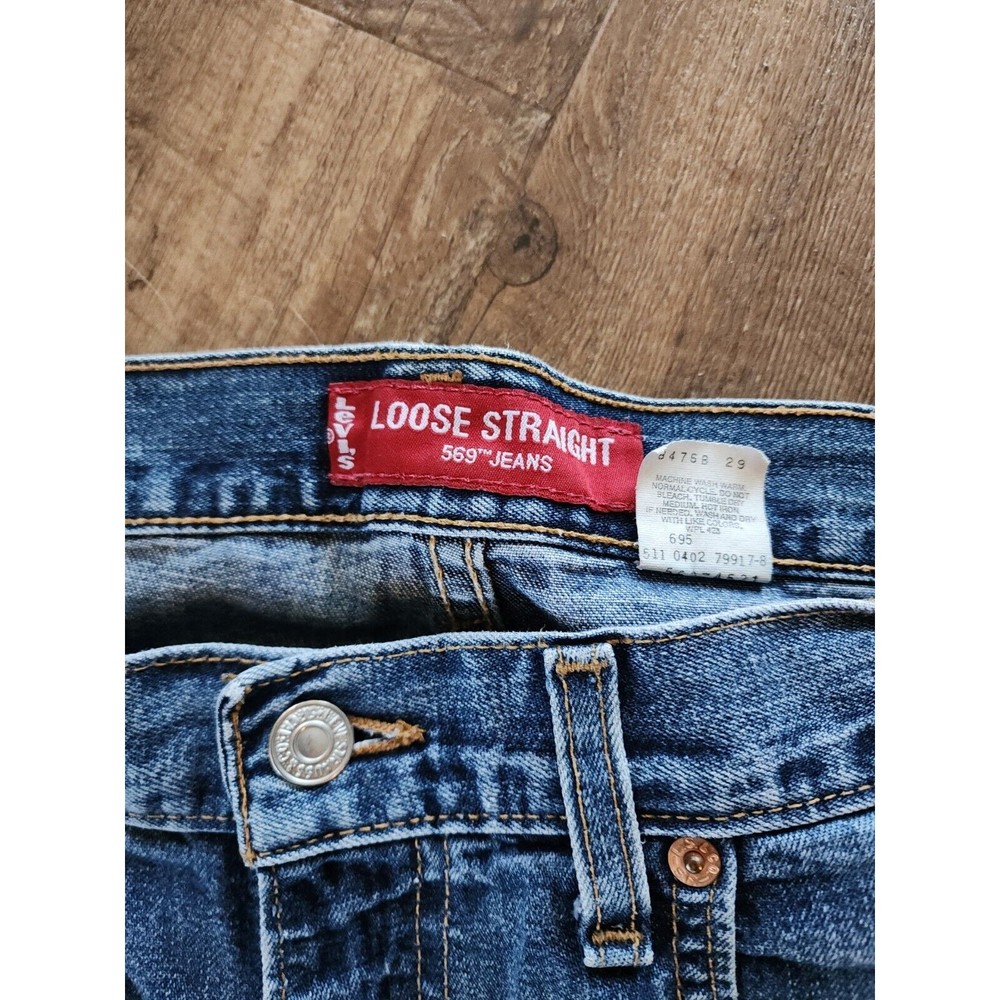 LEVI'S 569 Straight Leg High Rise Dark Wash Blue Denim Jeans Men's Size 34W 30L - Picture 2 of 9